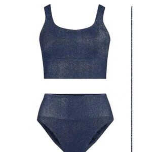 NWT, LANDS' END Women's Shine Midkini Top and High Waisted Bottom Swimsuit Set